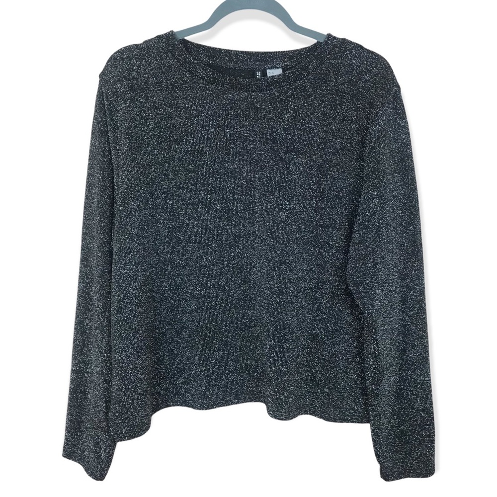 H&M Divided Silver Glitter Boxy Cropped Long Sleeve Top Size Large